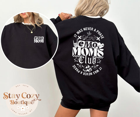 Emo Moms Club Crewneck Sweatshirt, Emo Gift, Emo Tees, Emo T-shirt, Scene shirt, It Was Never A Phase, Emo Forever, Goth Emo T-Shirt