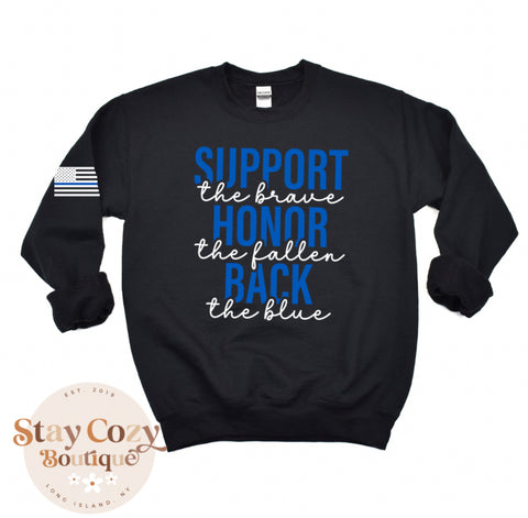Back the Blue Black Crewneck Sweatshirt | Stay Cozy Boutique