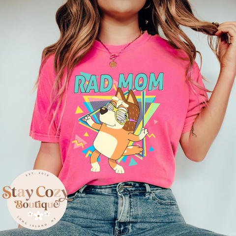 Retro Rad Mom Bluey Couple Shirt Bluey Rad Mom Bluey Family Comfort Colors T-Shirt Retro Chilli Heeler Shirt Bluey Mum Family Shirt Bluey Mum