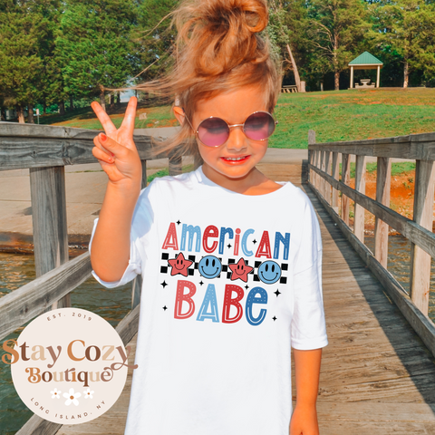 Youth American Babe Shirt, Toddler Girl Memorial Day Outfit, Cute 4th Of July Tees For Girl Kid, Independence Day Apparel