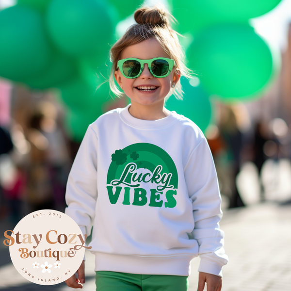 Youth Lucky Vibes Rainbow Hoodie | Crewneck | T-shirt | St. Patrick’s Day🍀 | The Lucky Collection | Stay Cozy Boutique