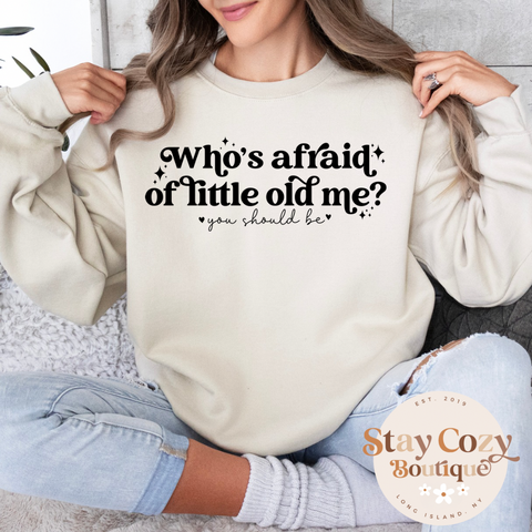 Who’s Afraid of Little Old Me? Crewneck Sweatshirt, New Album Era Shirt, TTPD Hoodie ,The Tortured Poets T-Shirt, TS New Album Shirt, TS Merch Shirt, Taylors Tortured Poets Department Hoodie, Tortured Poets,  All's Fair in Love and Poetry