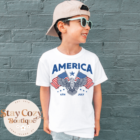 Youth Vintage America Shirt, America 4th of July T-Shirt, USA Flag Shirt, Stars and Stripes Tee, American Shirt