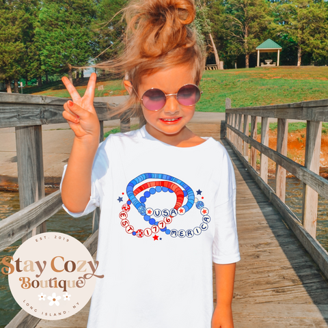 Youth Merica 1776 Friendship Bracelet Shirt, Toddler Girl Memorial Day Outfit, Cute 4th Of July Tees For Girl Kid, Independence Day Apparel