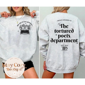 The Tortured Poets Department Crewneck Sweatshirt, TTPD Crewneck Sweatshirt, The Tortured Poets Crewneck Sweatshirt, All's Fair in Love and Poetry Sweatshirt