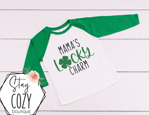 Mama’s Lucky Charm Youth Raglan | St. Patrick’s Day🍀 | The Lucky Collection | Stay Cozy Boutique