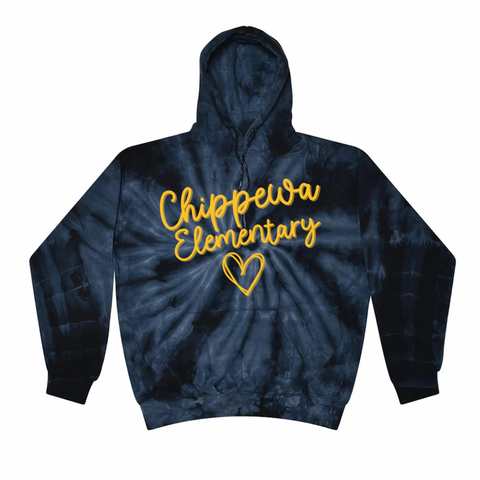 Chippewa Elementary Puffed Script Tie Dye Hoodie | CHIPPEWA ELEMENTARY SPIRITWEAR FUNDRAISER | Stay Cozy Boutique