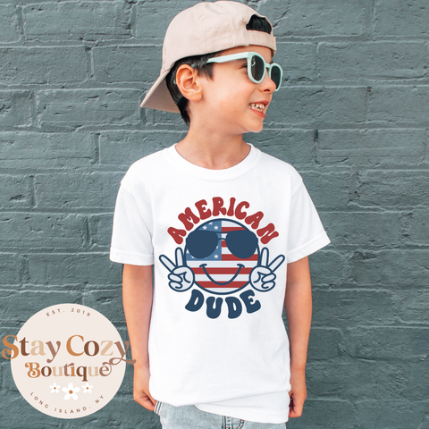 Youth American Dude Shirt, American Dude Tee, 4th Of July Family Shirt, Youth July 4, Memorial Day Shirt