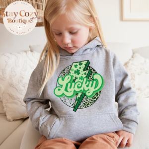 Youth Lucky Lighting Bolt Hoodie | Crewneck | T-shirt | St. Patrick’s Day🍀 | The Lucky Collection | Stay Cozy Boutique