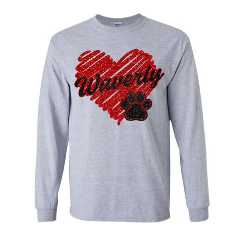 Glitter Waverly Heart Long Sleeve | WAVERLY ELEMENTARY SPIRITWEAR FUNDRAISER | Stay Cozy Boutique