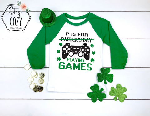 P is for Playing Games Youth Raglan | St. Patrick’s Day🍀 | The Lucky Collection | Stay Cozy Boutique