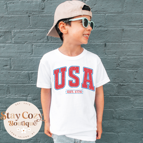 Youth Retro USA Est 1776 Shirt, America 4th of July T-Shirt, USA Flag Shirt, Stars and Stripes Tee, American Shirt