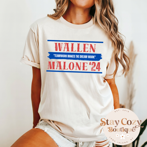 Wallen Malone ‘24 T-Shirt, Teamworks Makes the Dream Work, Vintage Concert Shirt, Western Tour Tshirt, Cowboy Vintage Wallen,Trendy Cowgirl