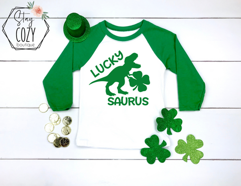 Lucky Saurus Youth Raglan | St. Patrick’s Day🍀 | The Lucky Collection | Stay Cozy Boutique