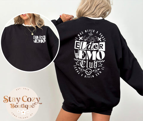 Elder Emo Club Crewneck Sweatshirt, Emo Gift, Emo Tees, Emo T-shirt, Scene shirt, It Was Never A Phase, Emo Forever, Goth Emo T-Shirt