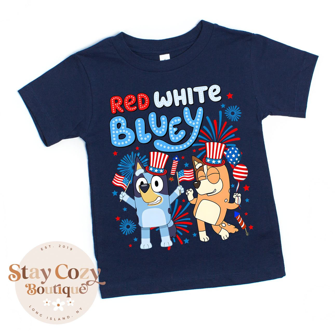 Youth Red, White & Bluey T-Shirt, Bluey 4th of July T-Shirt, Bluey Shirt, Bluey Dad Shirt, Bluey Family Shirt, Bluey and Bingo Shirt, Bluey Friends Shirt, Bluey Mom Shirt