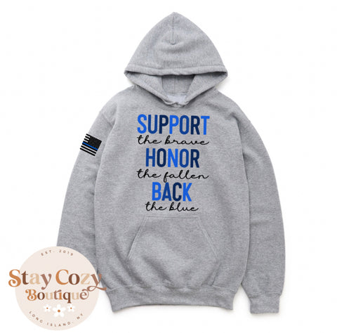 Back the Blue Gray Hoodie | Stay Cozy Boutique