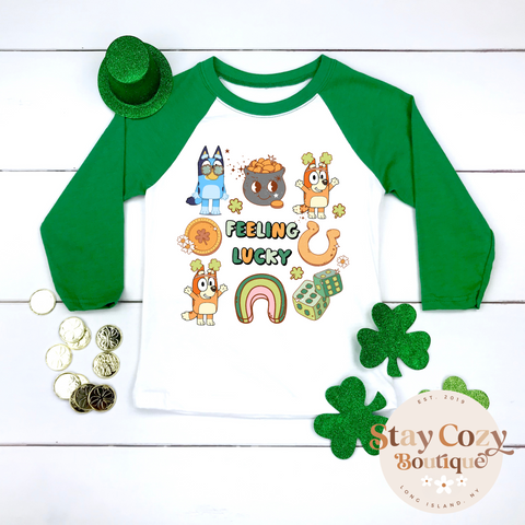 St. Patrick’s Bluey Youth Raglan | St. Patrick’s Day🍀 | The Lucky Collection | Stay Cozy Boutique