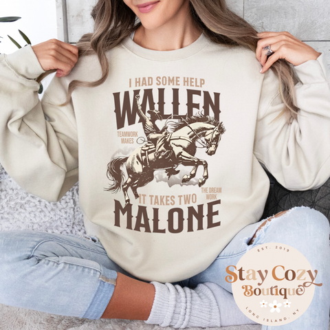 Wallen Malone Crewneck Sweatshirt, I had Some Help Crewneck Sweatshirt, Teamwork Makes the Dream Work, Vintage Concert Shirt, Western Tour Tshirt, Cowboy Vintage Wallen,Trendy Cowgirl