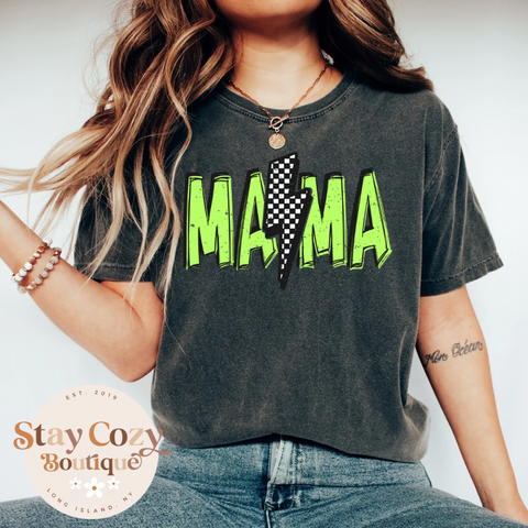 Grunge Neon Mama Comfort Colors T-Shirt, Mama lightening bolt T-Shirt, Mama Comfort Colors T-Shirt