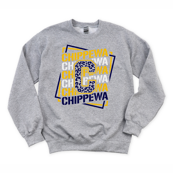 Chippewa Stacked Leopard Crewneck Sweatshirt | CHIPPEWA ELEMENTARY SPIRITWEAR FUNDRAISER | Stay Cozy Boutique