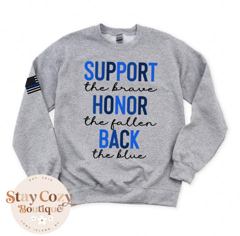 Back the Blue Gray Crewneck Sweatshirt | Stay Cozy Boutique