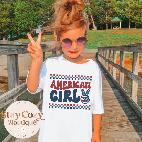 Youth American Girl Shirt, Toddler Girl Memorial Day Outfit, Cute 4th Of July Tees For Girl Kid, Independence Day Apparel