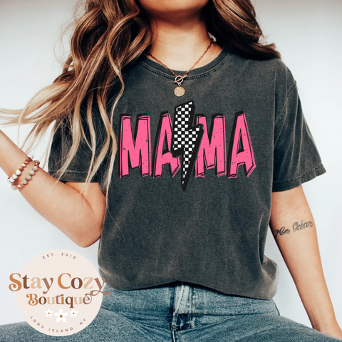 Grunge Neon Mama Comfort Colors T-Shirt, Mama lightening bolt T-Shirt, Mama Comfort Colors T-Shirt