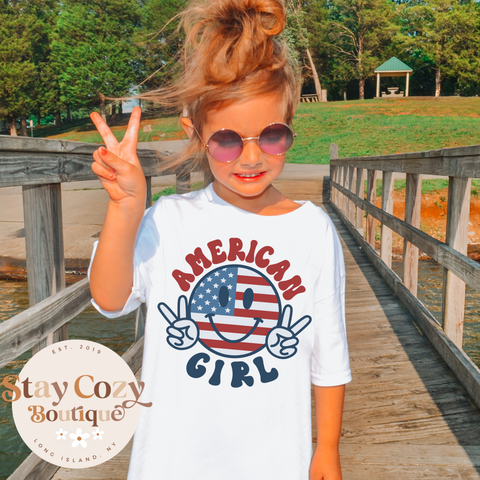 Youth American Girl Shirt, Toddler Girl Memorial Day Outfit, Cute 4th Of July Tees For Girl Kid, Independence Day Apparel