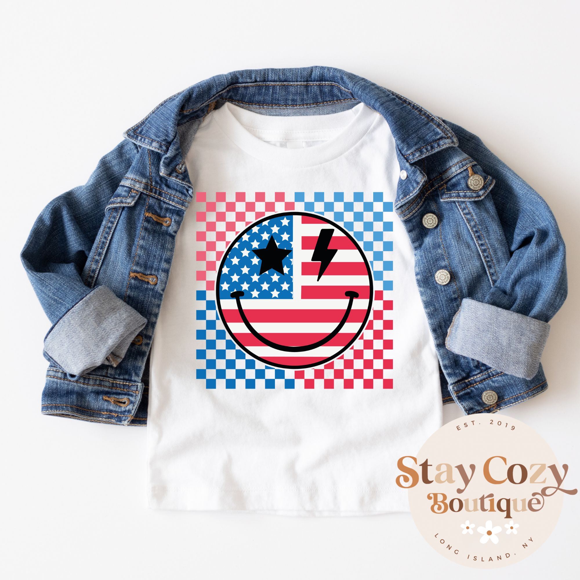 Youth Red White & Blue Smiley Shirt, Youth 4th of July Outfit, Cute 4th Of July Tees For Kid, Independence Day Apparel