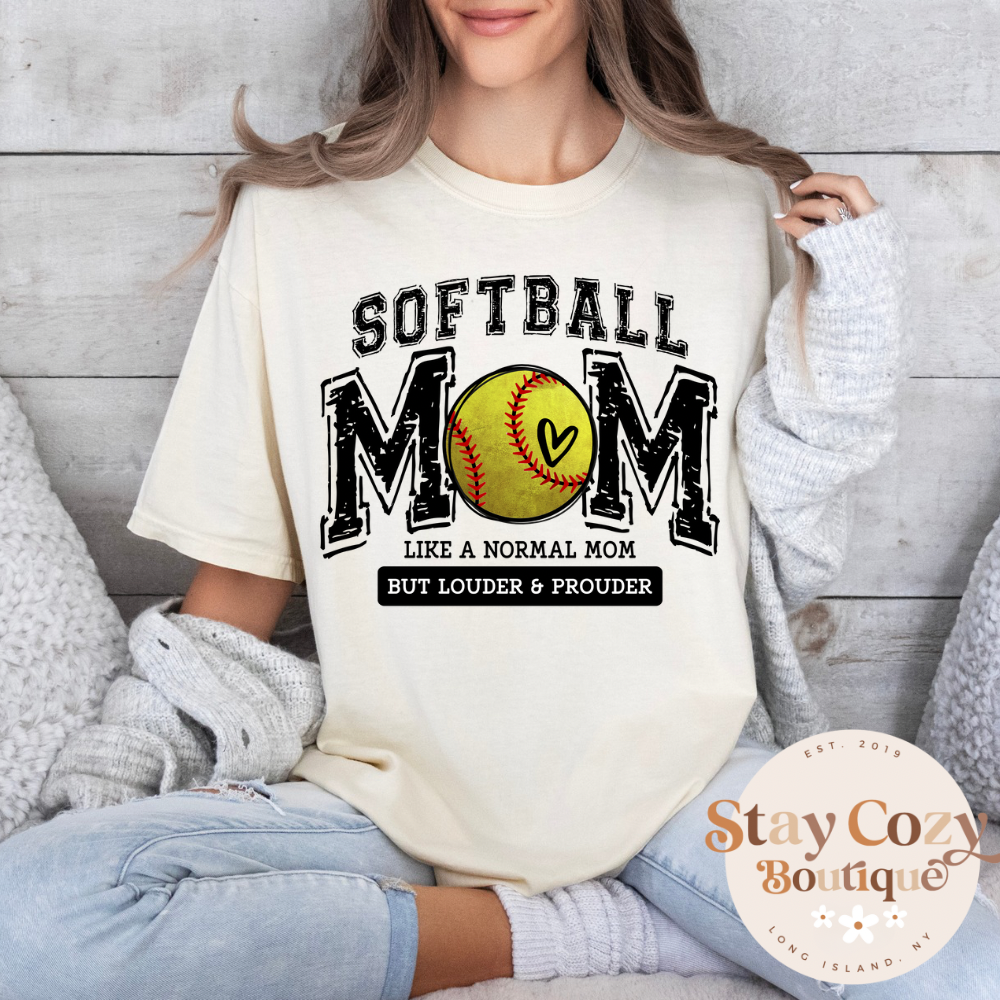 Softball Mom Like a Normal Mom but Louder & Prouder Comfort Color T-Shirt, Softball Mom T-Shirt, Softball Mom T-Shirt, Softball Mom Comfort Colors T-Shirt