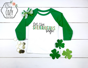 Let the Shenanigans begin Youth Raglan | St. Patrick’s Day🍀 | The Lucky Collection | Stay Cozy Boutique