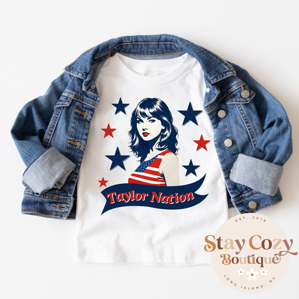 Youth Taylor Nation Shirt, Girl Memorial Day Outfit, Cute 4th Of July Tees For Girl Kid, Independence Day Apparel