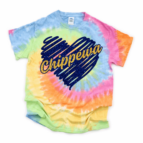 Glitter Chippewa Heart Pastel Tie Dye T-shirt | CHIPPEWA ELEMENTARY SPIRITWEAR FUNDRAISER | Stay Cozy Boutique