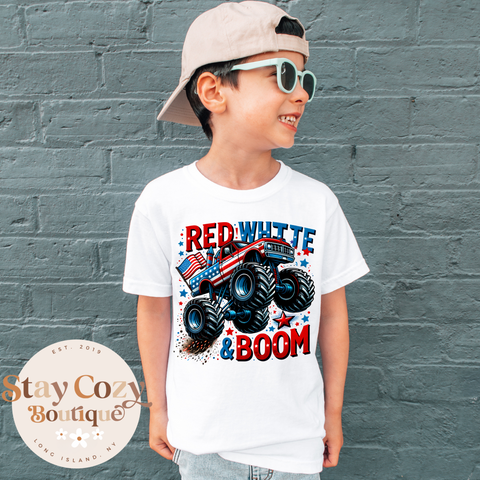 Youth Red White and Boom T-Shirt, Retro American Tee, American Flag Shirt, Patriotic America T-Shirt