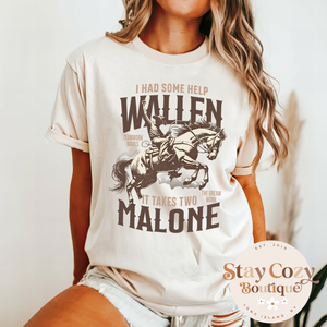 Wallen Malone T-Shirt, I had Some Help T-Shirt, Teamwork Makes the Dream Work, Vintage Concert Shirt, Western Tour Tshirt, Cowboy Vintage Wallen,Trendy Cowgirl