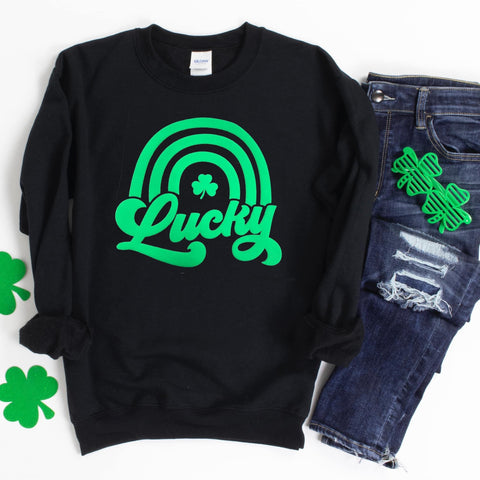 Lucky Rainbow Puffed Crewneck | Hoodie | T-Shirt | St. Patrick's Day🍀 | The Lucky Collection | Stay Cozy Boutique