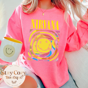 Youth Nirvana Smile Face Sweatshirt, Rock Band Shirt, Nirvana Smile Face Crewneck, Trendy Sweatshirt, Nirvana Shirt, Nirvana Sweatshirt