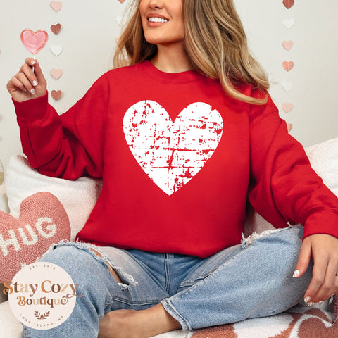 Distressed Heart Crewneck Sweartshirt, Valentines Day Sweatshirt, Heart Sweatshirt, Womens Valentines Day Sweatshirt, Conversation Heart