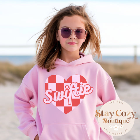 Youth Swiftie Checkered Heart Hoodie, Swiftie Valentine Day Hoodie, Trendy Sweatshirt, Swiftie, Swiftie Sweatshirt, The Eras Tour Hoodie