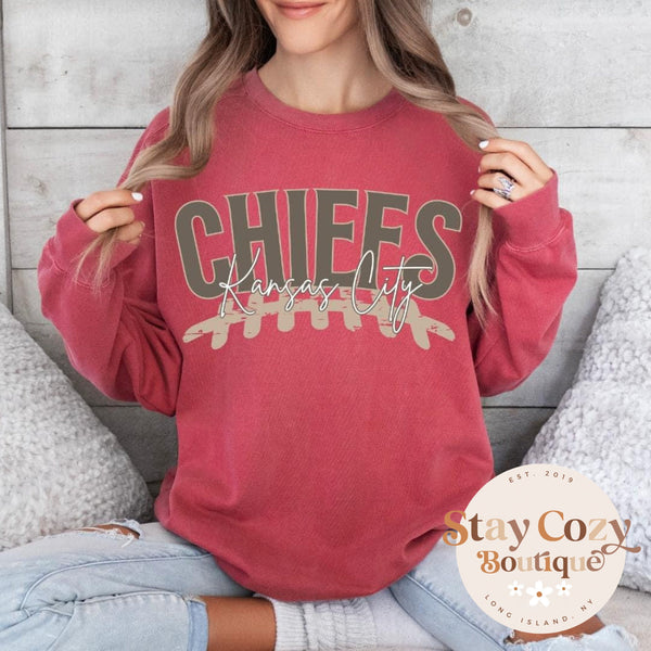 Boho Chiefs Comfort Colors Vintage Sweatshirt Crewneck, Vintage Style Chiefs Fan Gift, Chiefs KC Football Tee, Chiefs Sweatshirt,