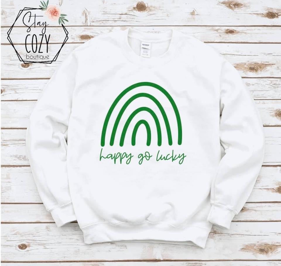 Rainbow happy go lucky Crewneck | Hoodie | T-Shirt | St. Patrick's Day🍀 | The Lucky Collection | Stay Cozy Boutique