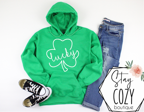 Lucky Script Shamrock Crewneck | Hoodie | T-Shirt | St. Patrick's Day🍀 | The Lucky Collection | Stay Cozy Boutique